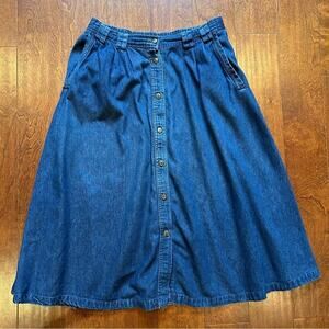 Vintage Chaus Petites Cotton Denim Midi Skirt, Versatile Wardrobe Piece, Size 10
